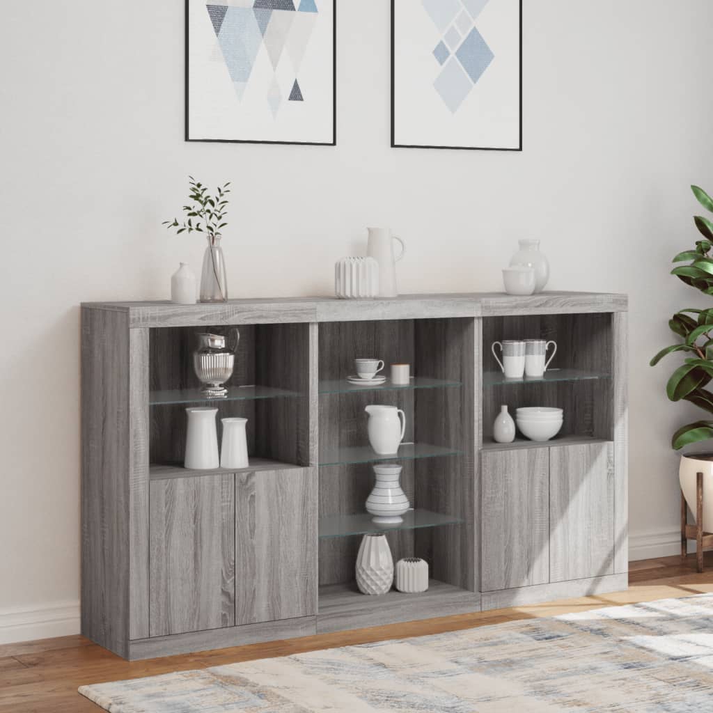 Sideboard with LED Lights Grey Sonoma 181.5x37x100 cm