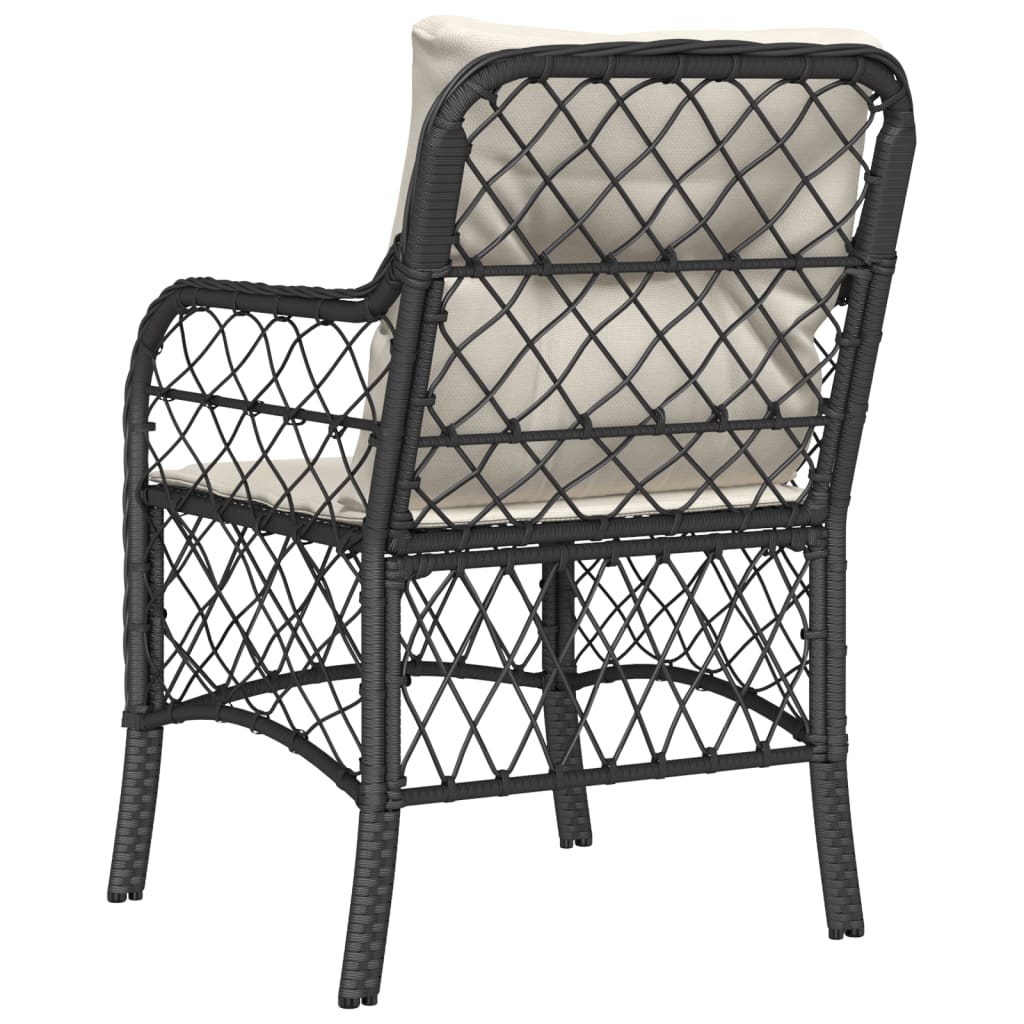 Garden Chairs with Cushions 2 pcs Black Poly Rattan