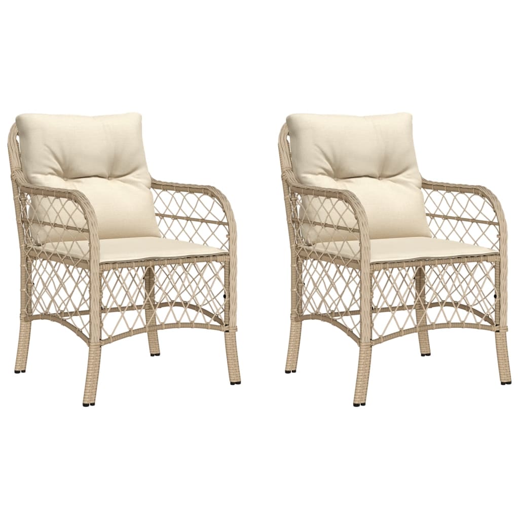 Garden Chairs with Cushions 2 pcs Beige Poly Rattan