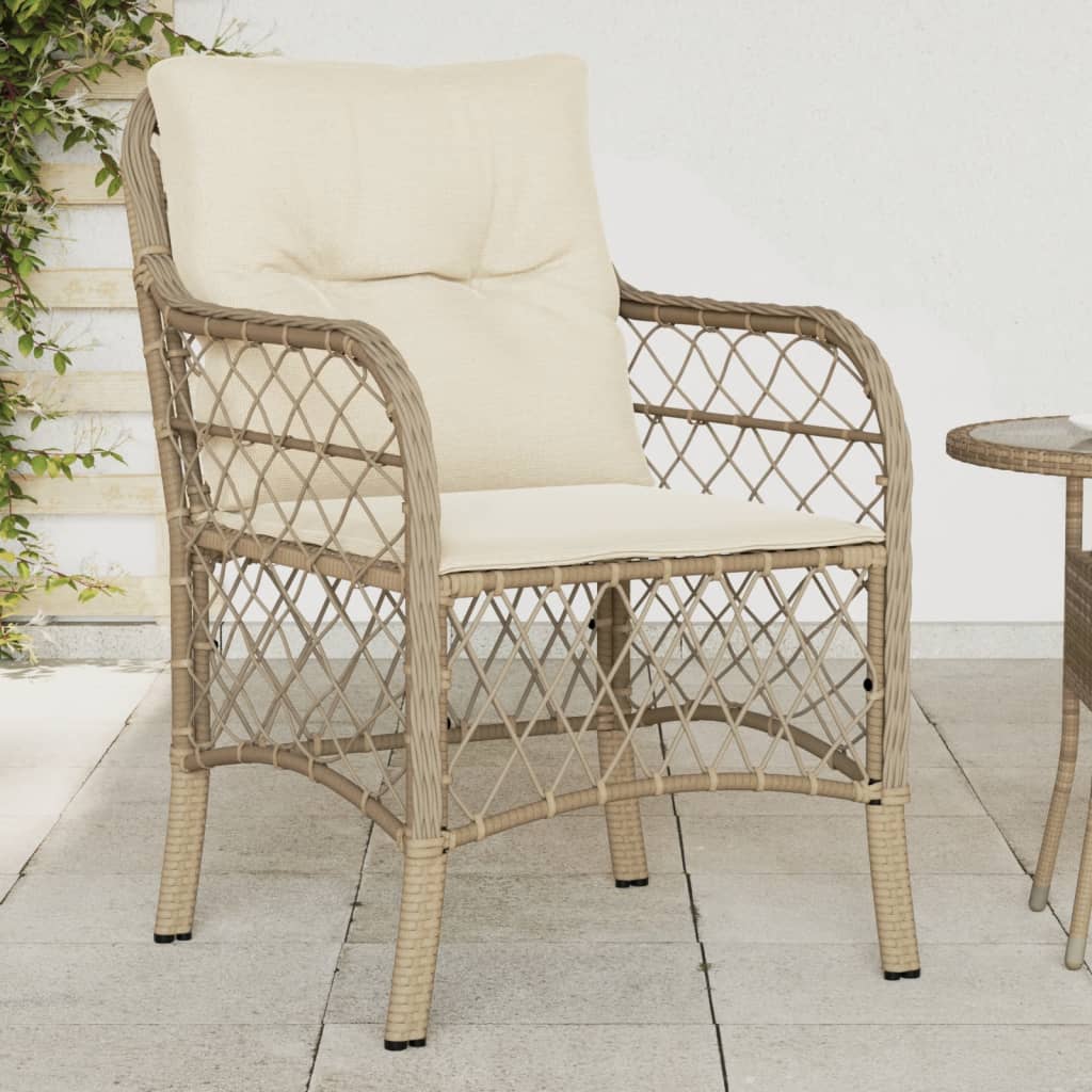 Garden Chairs with Cushions 2 pcs Beige Poly Rattan