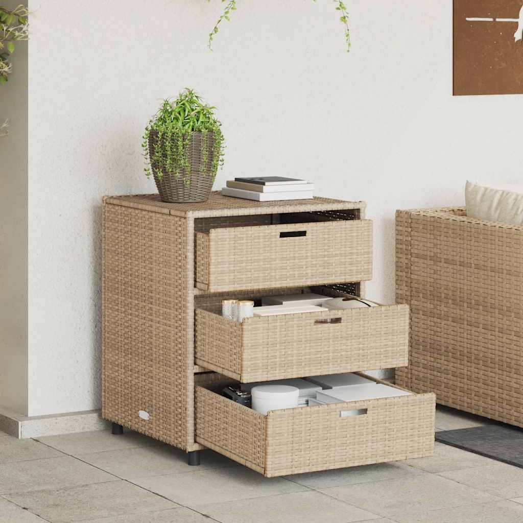 Garden Storage Cabinet Beige 55x59x69 cm Poly Rattan