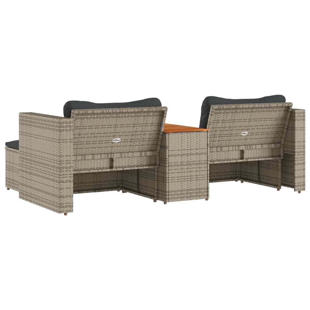5 Piece Garden Sofa Set with Cushions Grey Poly Rattan Acacia