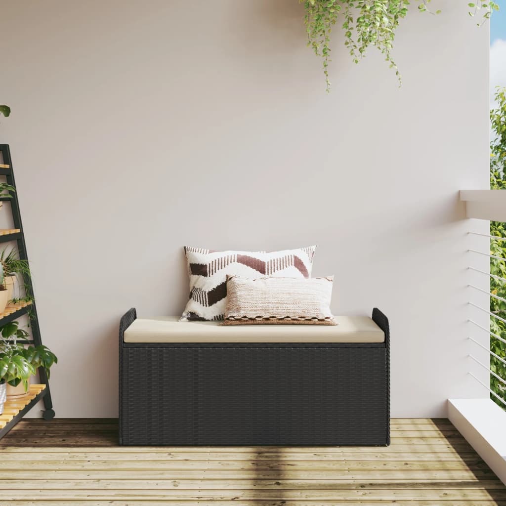 Storage Bench with Cushion Black 115x51x52 cm Poly Rattan