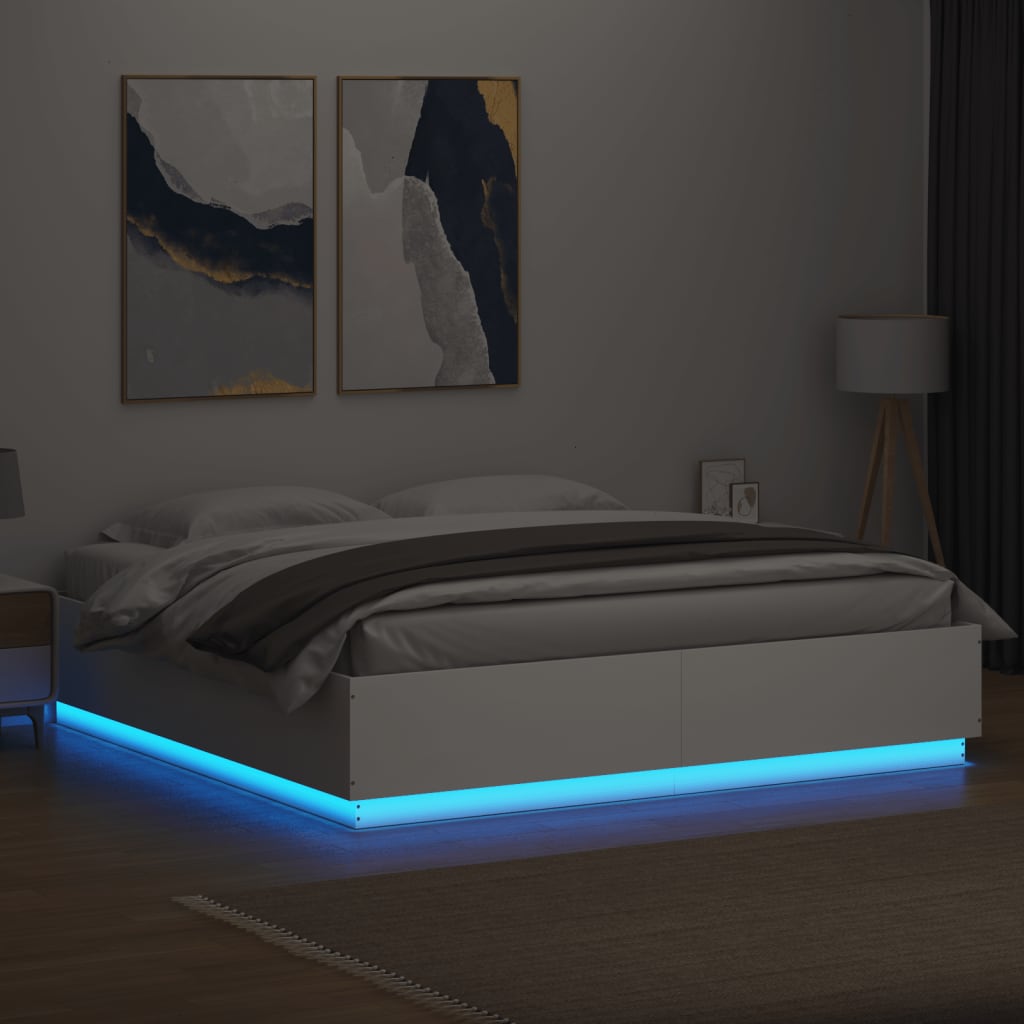Bed Frame with LED without Mattress White 200x200 cm