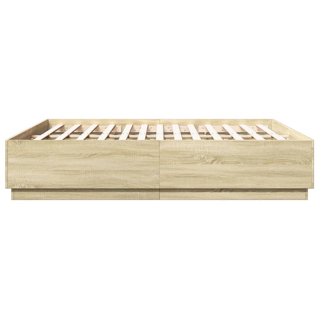 Bed Frame with LED without Mattress Sonoma Oak 200x200 cm