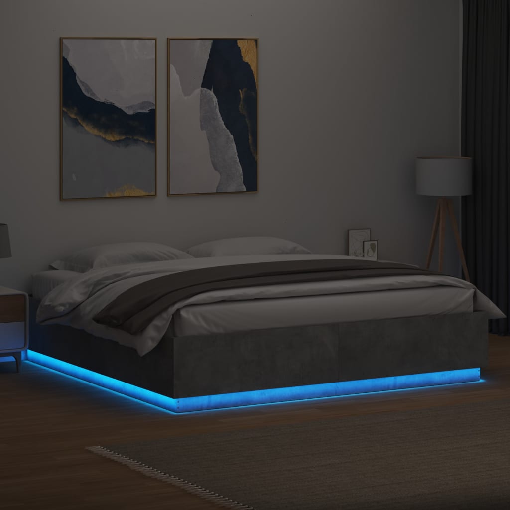 Bed Frame with LED without Mattress Concrete Grey 200x200 cm