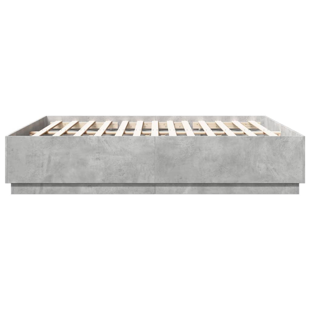 Bed Frame with LED without Mattress Concrete Grey 200x200 cm