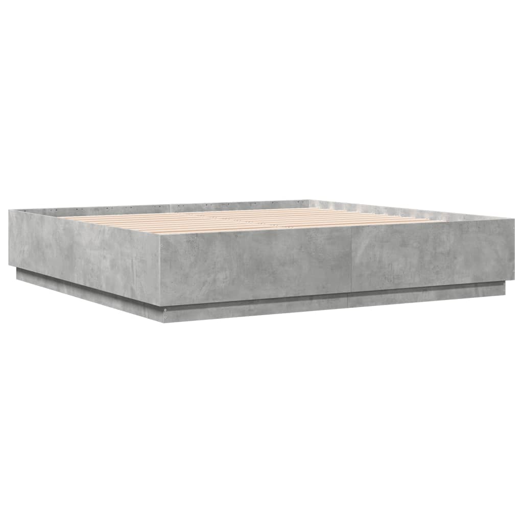 Bed Frame with LED without Mattress Concrete Grey 200x200 cm