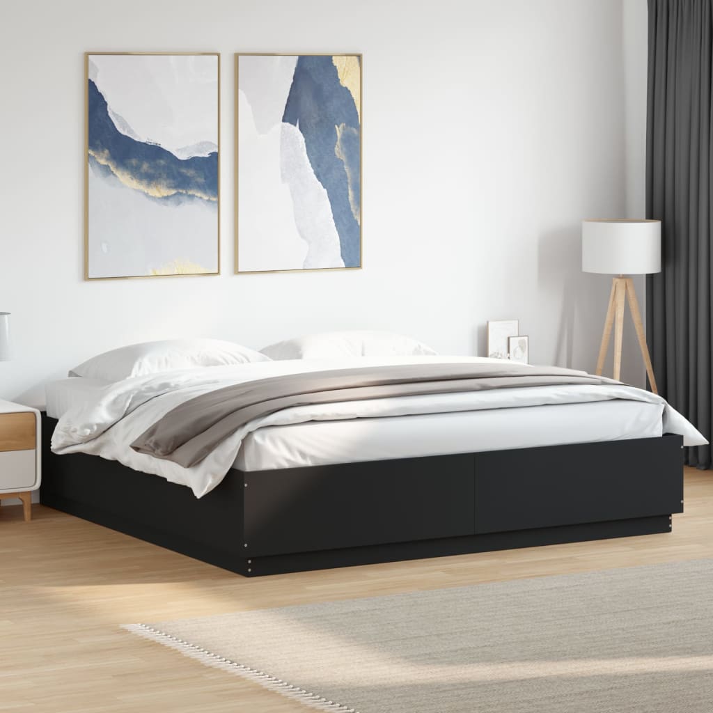 Bed Frame with LED without Mattress Black 180x200 cm Super King