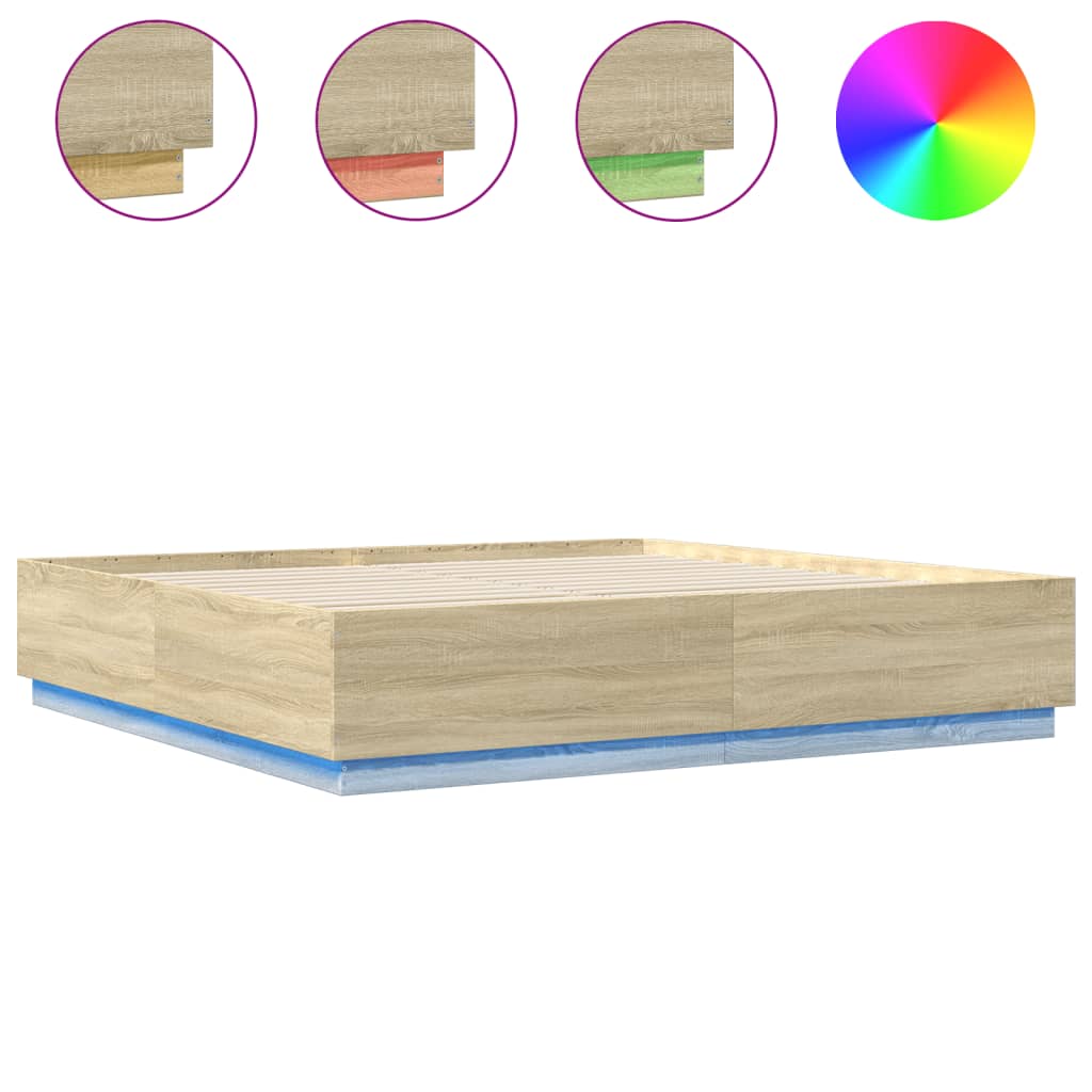 Bed Frame with LED without Mattress Sonoma Oak 180x200 cm Super King