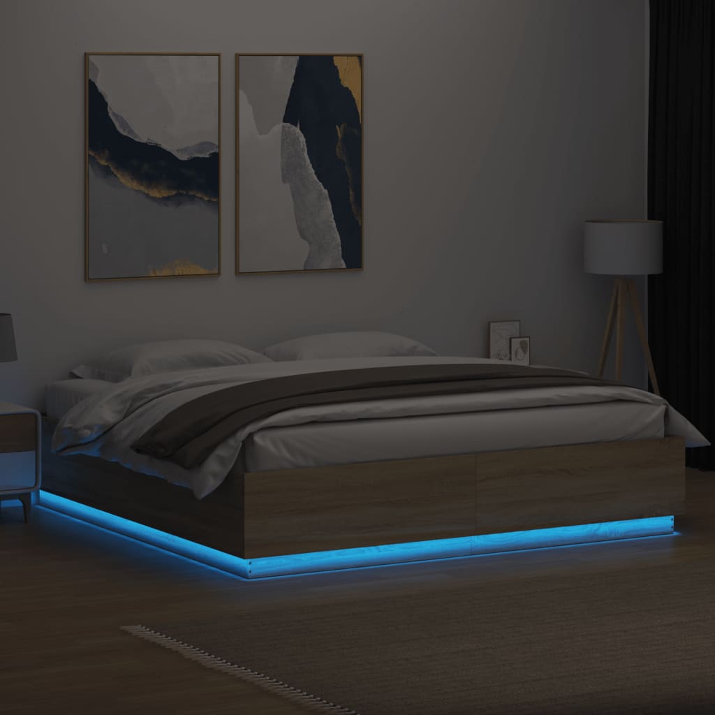 Bed Frame with LED without Mattress Sonoma Oak 180x200 cm Super King