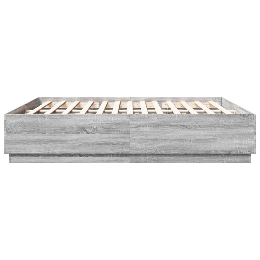 Bed Frame with LED without Mattress Grey Sonoma 180x200 cm Super King