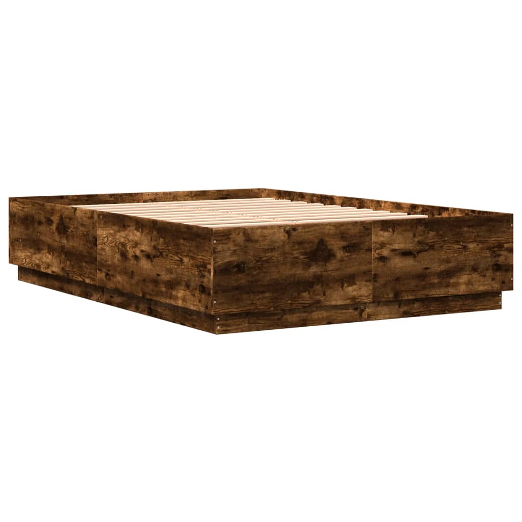 Bed Frame with LED without Mattress Smoked Oak 160x200 cm