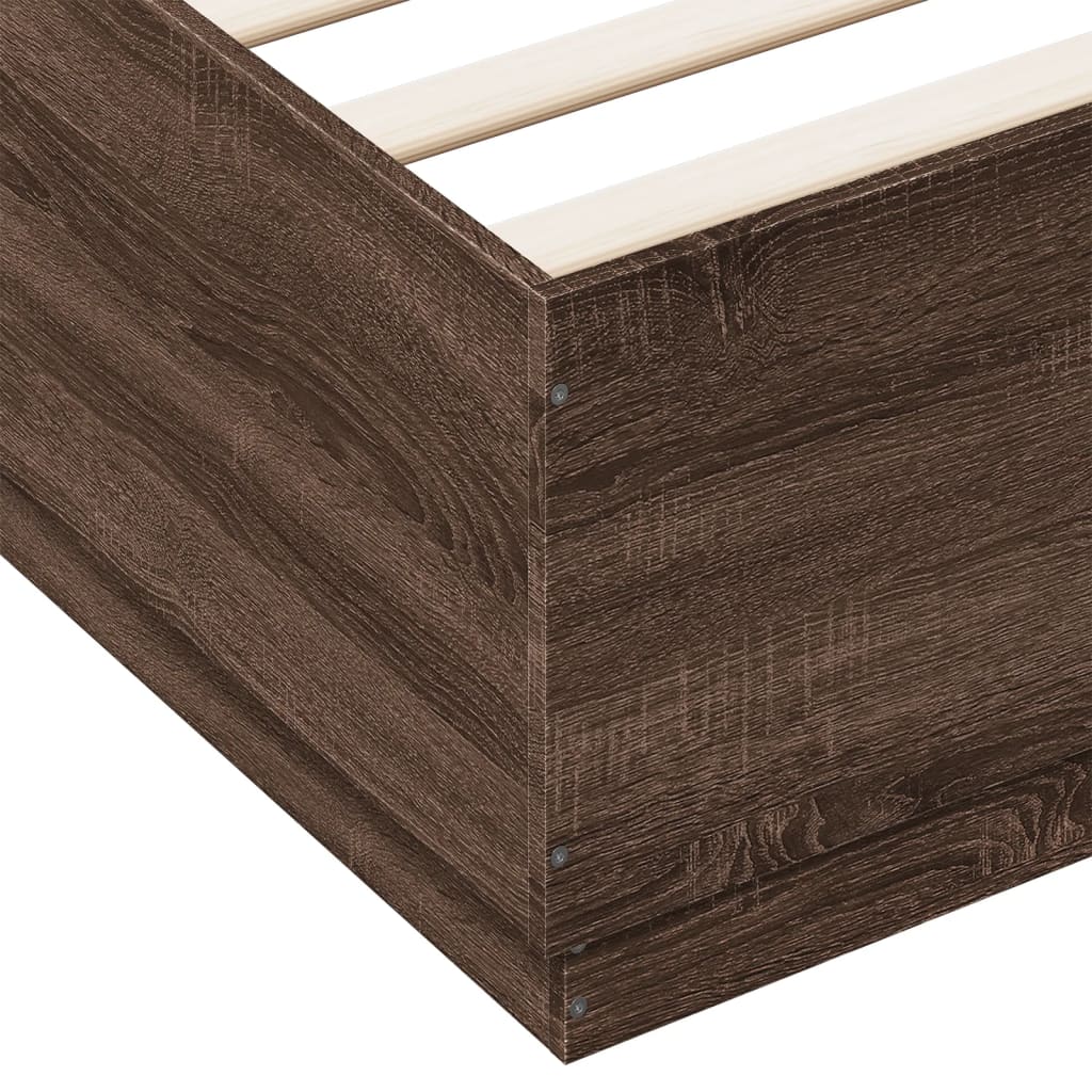 Bed Frame with LED without Mattress Brown Oak 160x200 cm