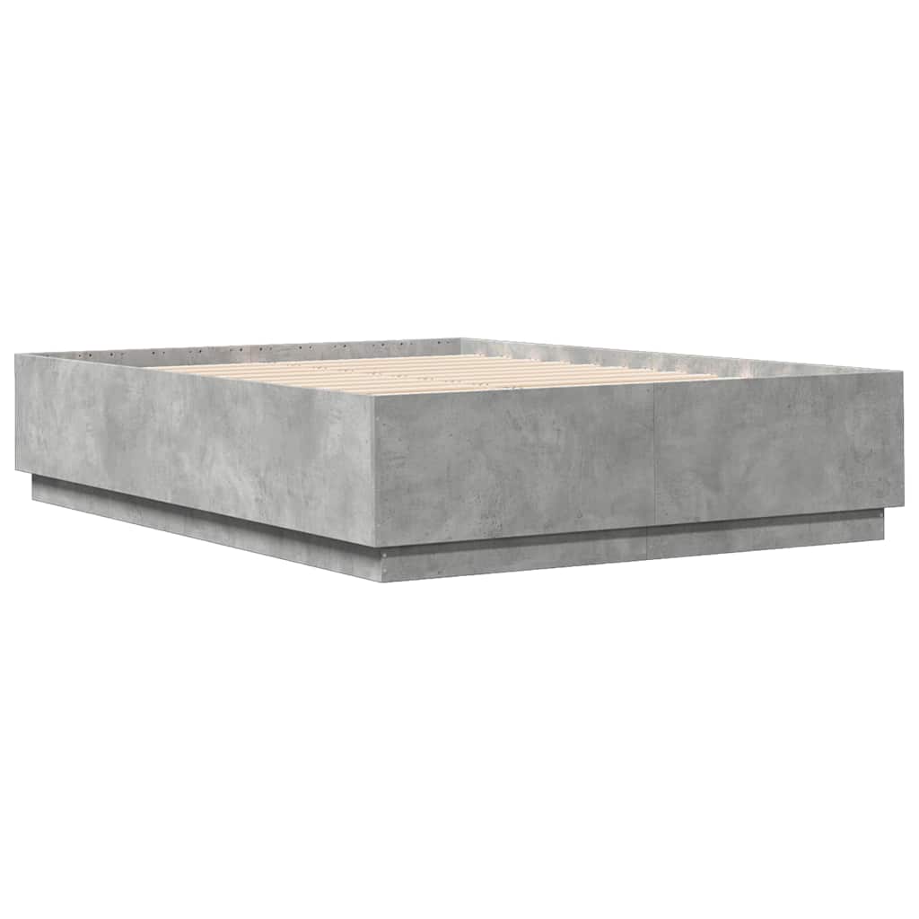 Bed Frame with LED without Mattress Concrete Grey 150x200 cm King Size