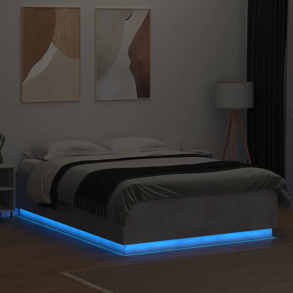 Bed Frame with LED without Mattress Concrete Grey 150x200 cm King Size