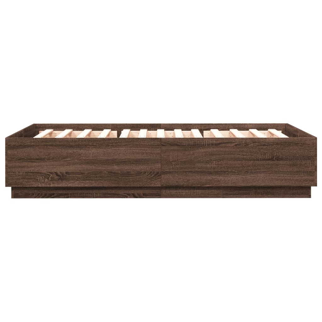 Bed Frame with LED without Mattress Brown Oak 150x200 cm King Size