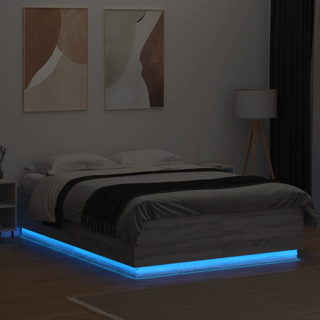 Bed Frame with LED without Mattress Grey Sonoma 140x200 cm