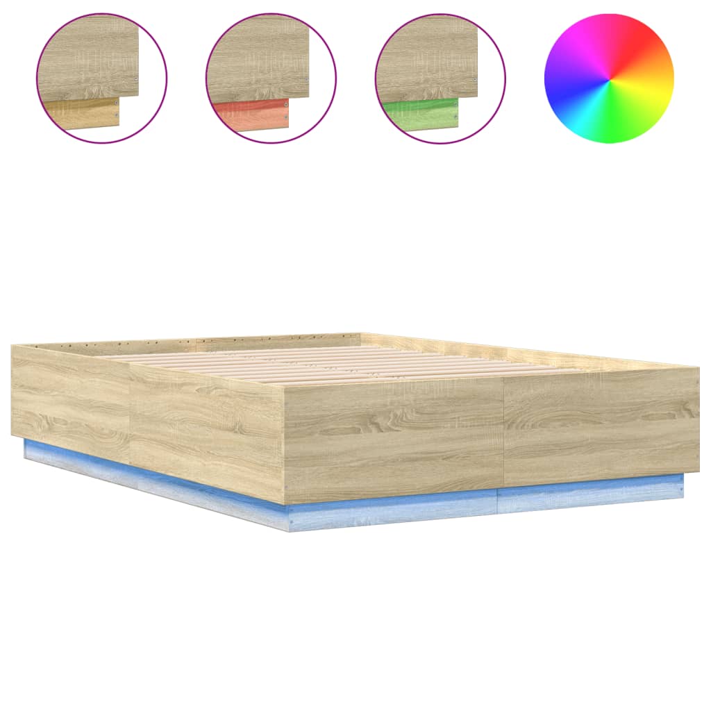 Bed Frame with LED without Mattress Sonoma Oak 120x200 cm
