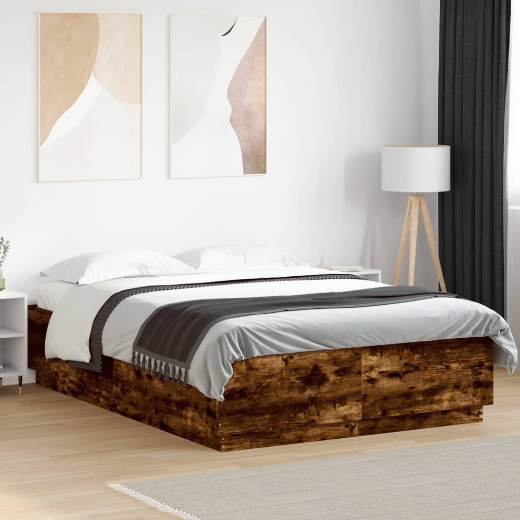 Bed Frame with LED without Mattress Smoked Oak 120x200 cm