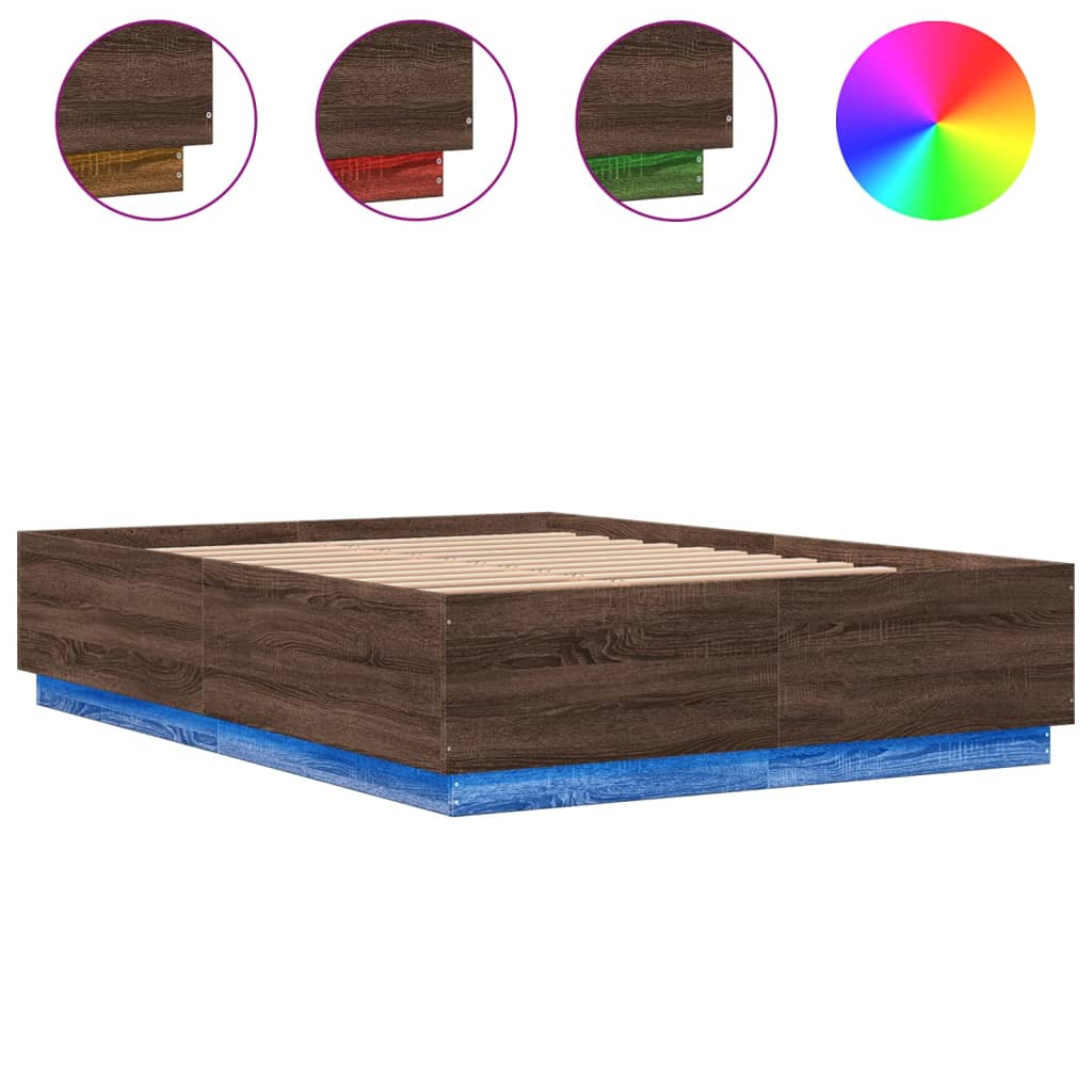 Bed Frame with LED without Mattress Brown Oak 120x200 cm