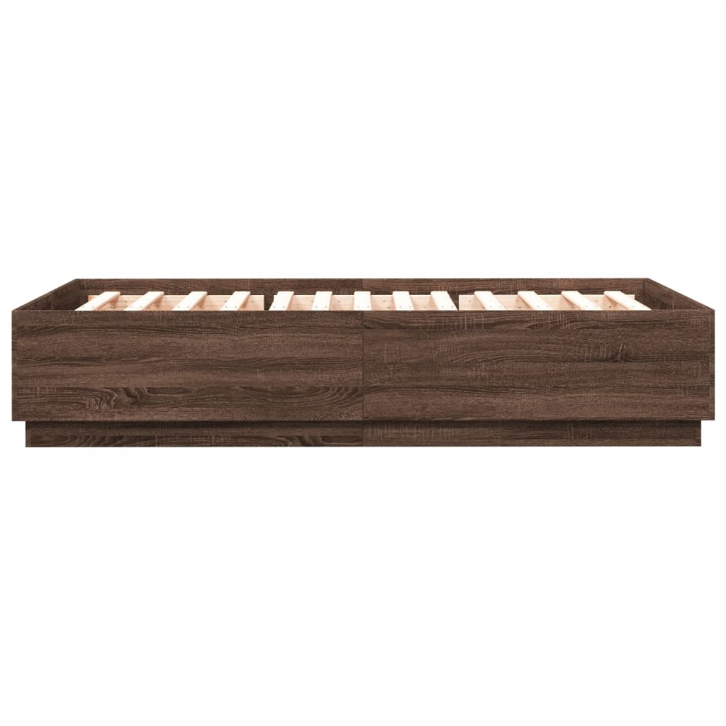 Bed Frame with LED without Mattress Brown Oak 120x200 cm