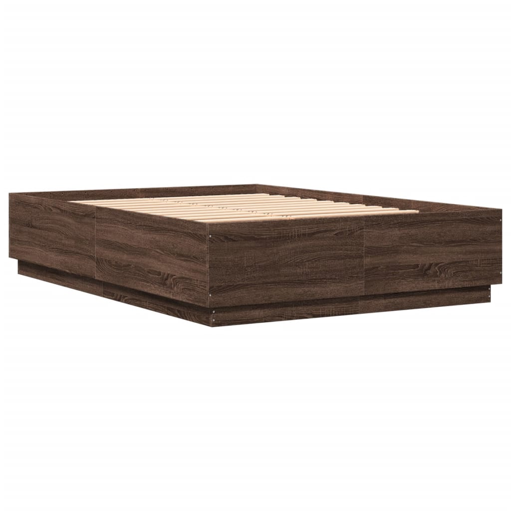 Bed Frame with LED without Mattress Brown Oak 120x200 cm