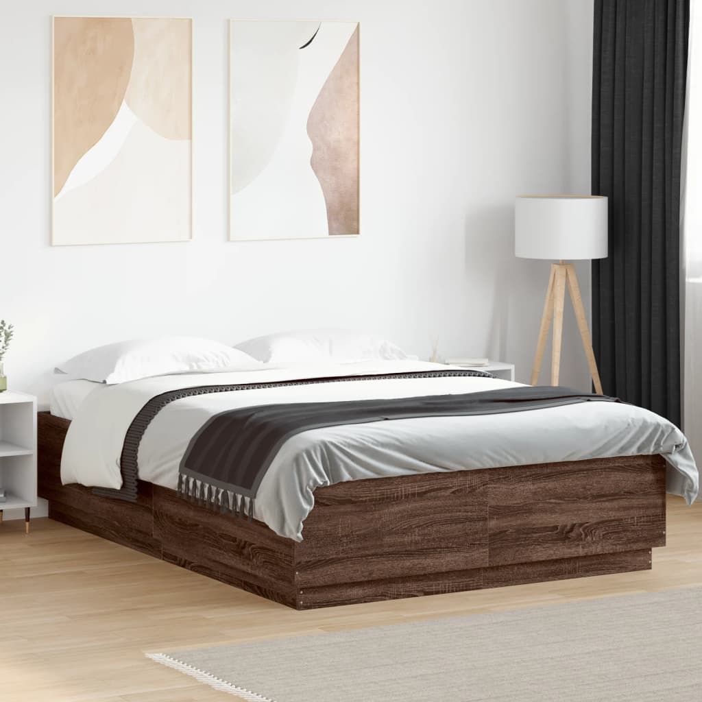 Bed Frame with LED without Mattress Brown Oak 120x200 cm