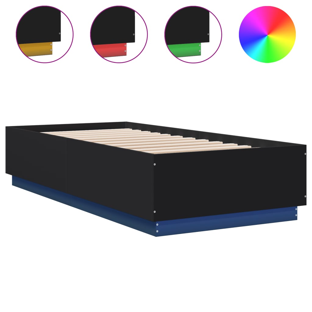 Bed Frame with LED without Mattress Black 100x200 cm