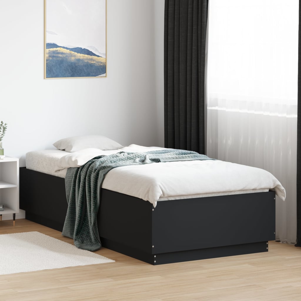 Bed Frame with LED without Mattress Black 100x200 cm