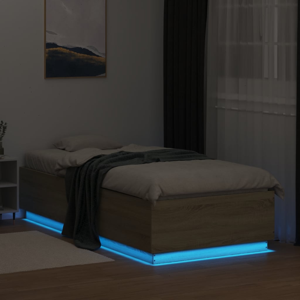 Bed Frame with LED without Mattress Sonoma Oak 100x200 cm