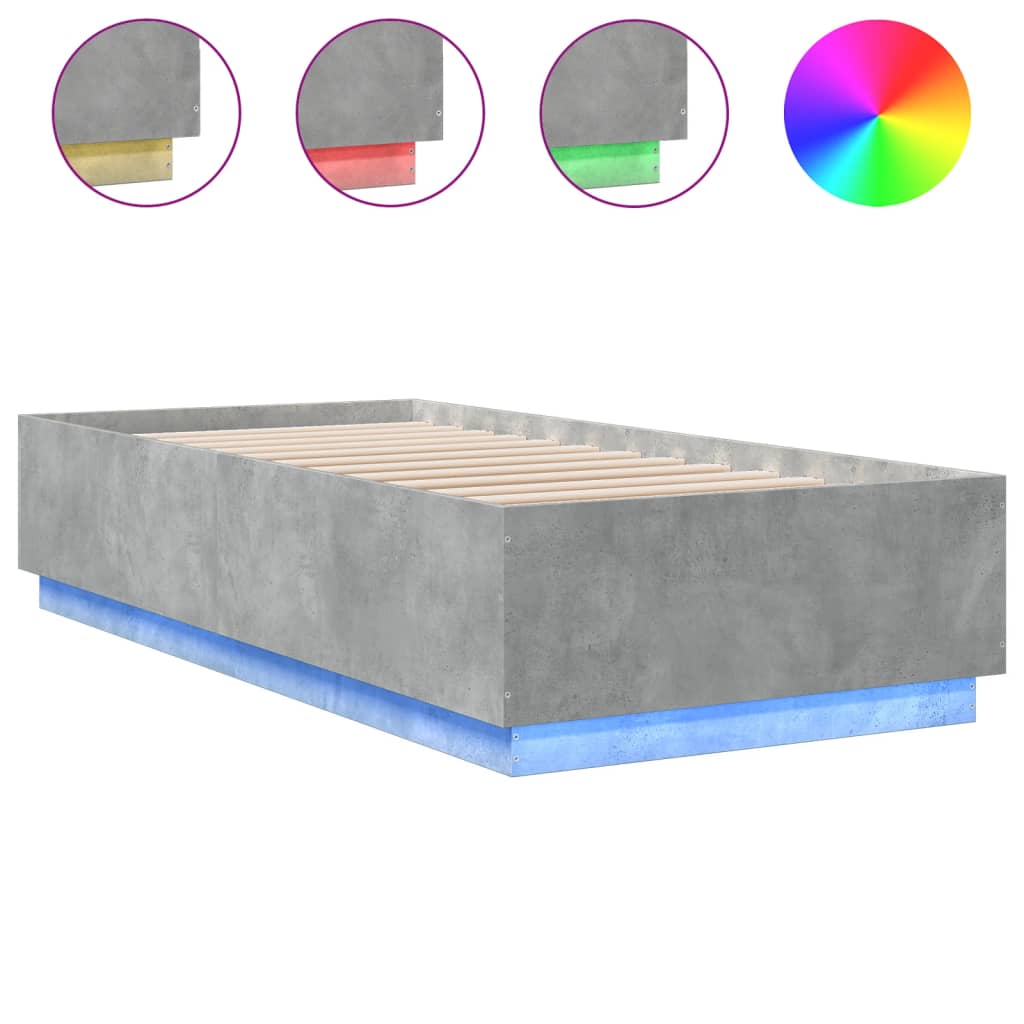 Bed Frame with LED without Mattress Concrete Grey 100x200 cm