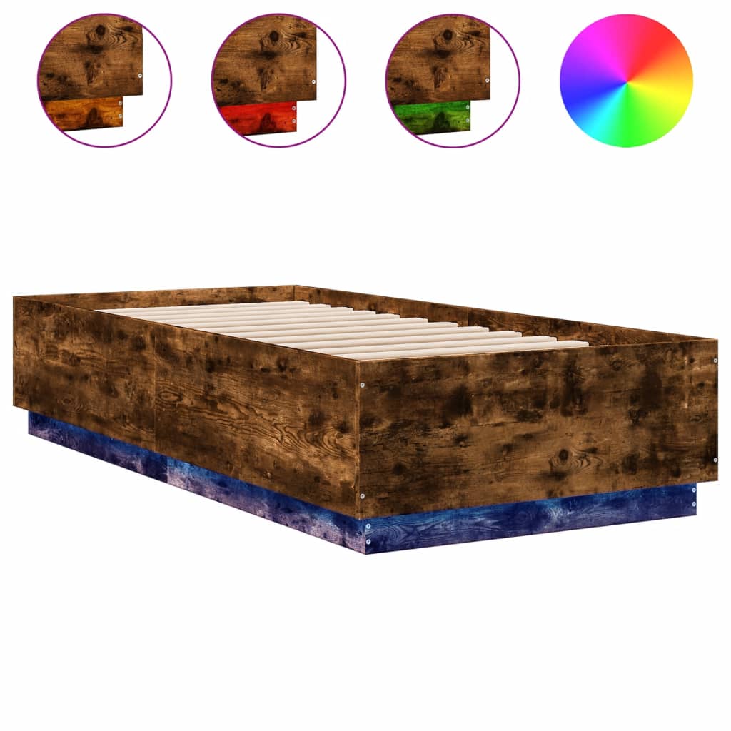 Bed Frame with LED without Mattress Smoked Oak 100x200 cm
