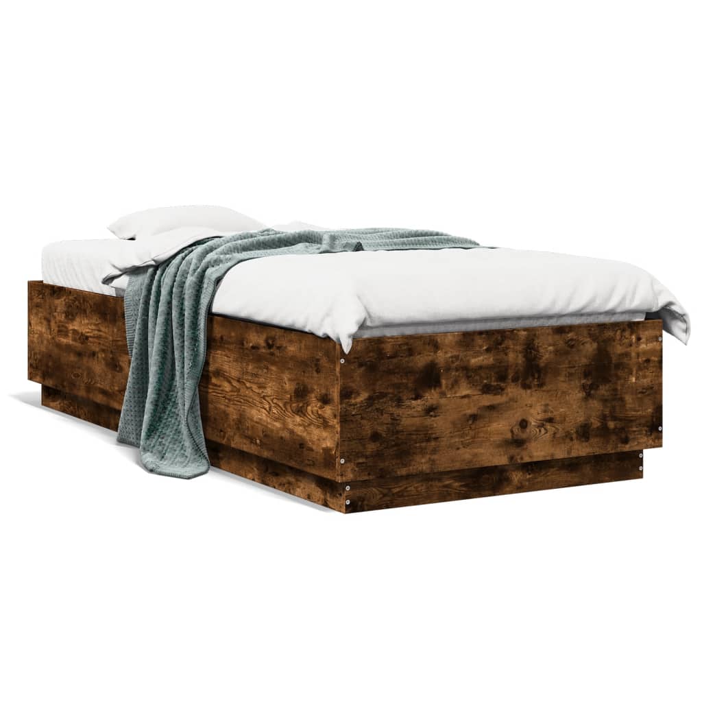 Bed Frame with LED without Mattress Smoked Oak 100x200 cm