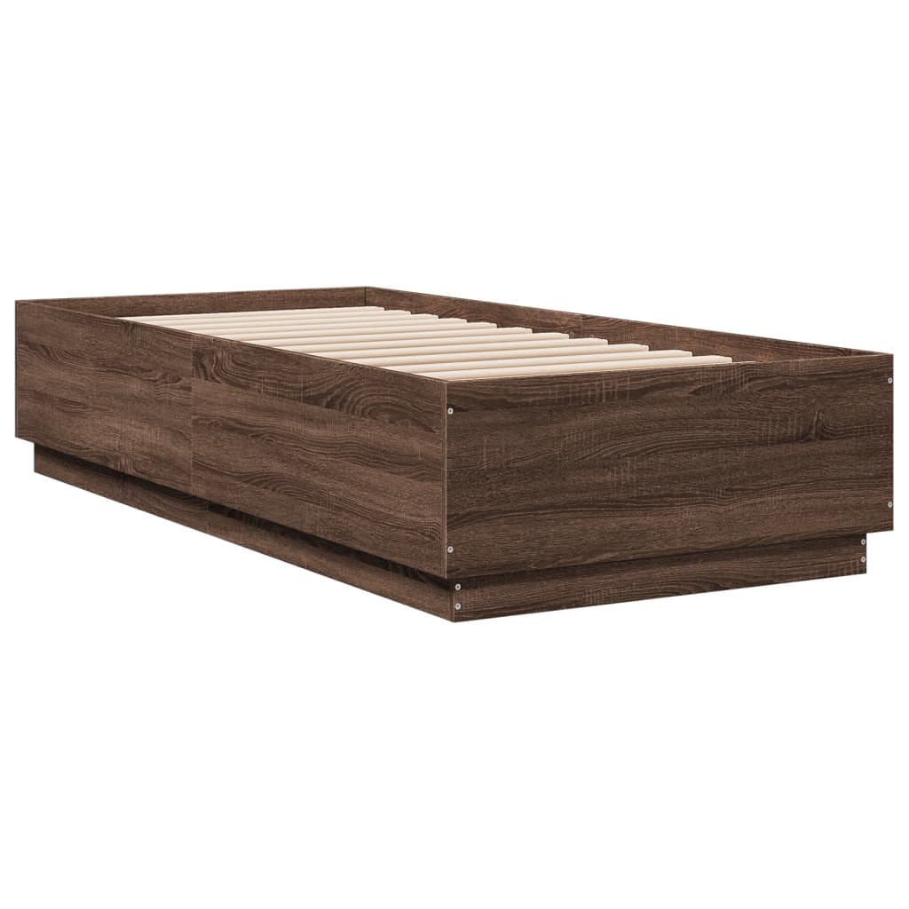 Bed Frame with LED without Mattress Brown Oak 100x200 cm
