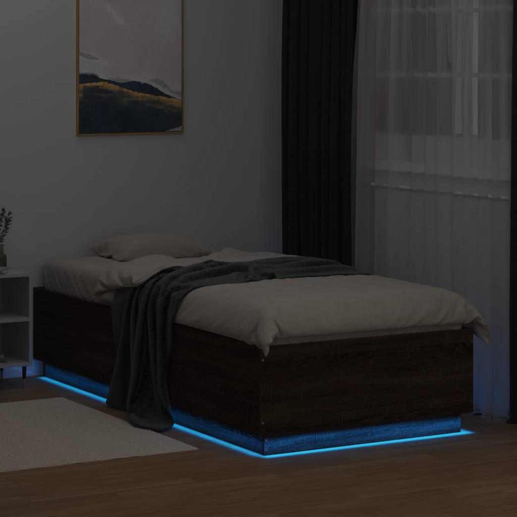 Bed Frame with LED without Mattress Brown Oak 100x200 cm