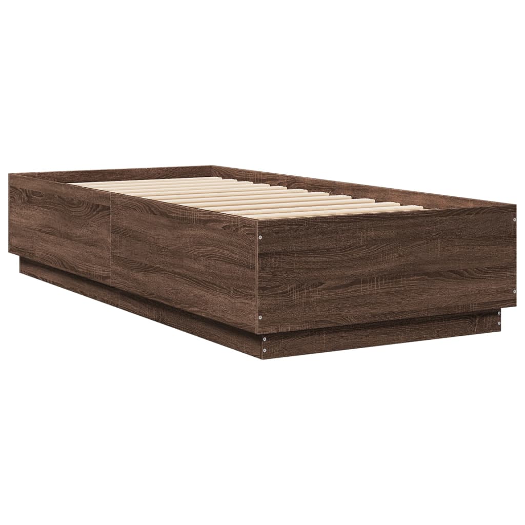 Bed Frame with LED without Mattress Brown Oak 100x200 cm