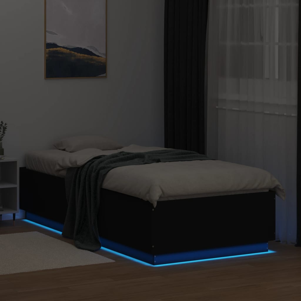 Bed Frame with LED without Mattress Black 90x200 cm