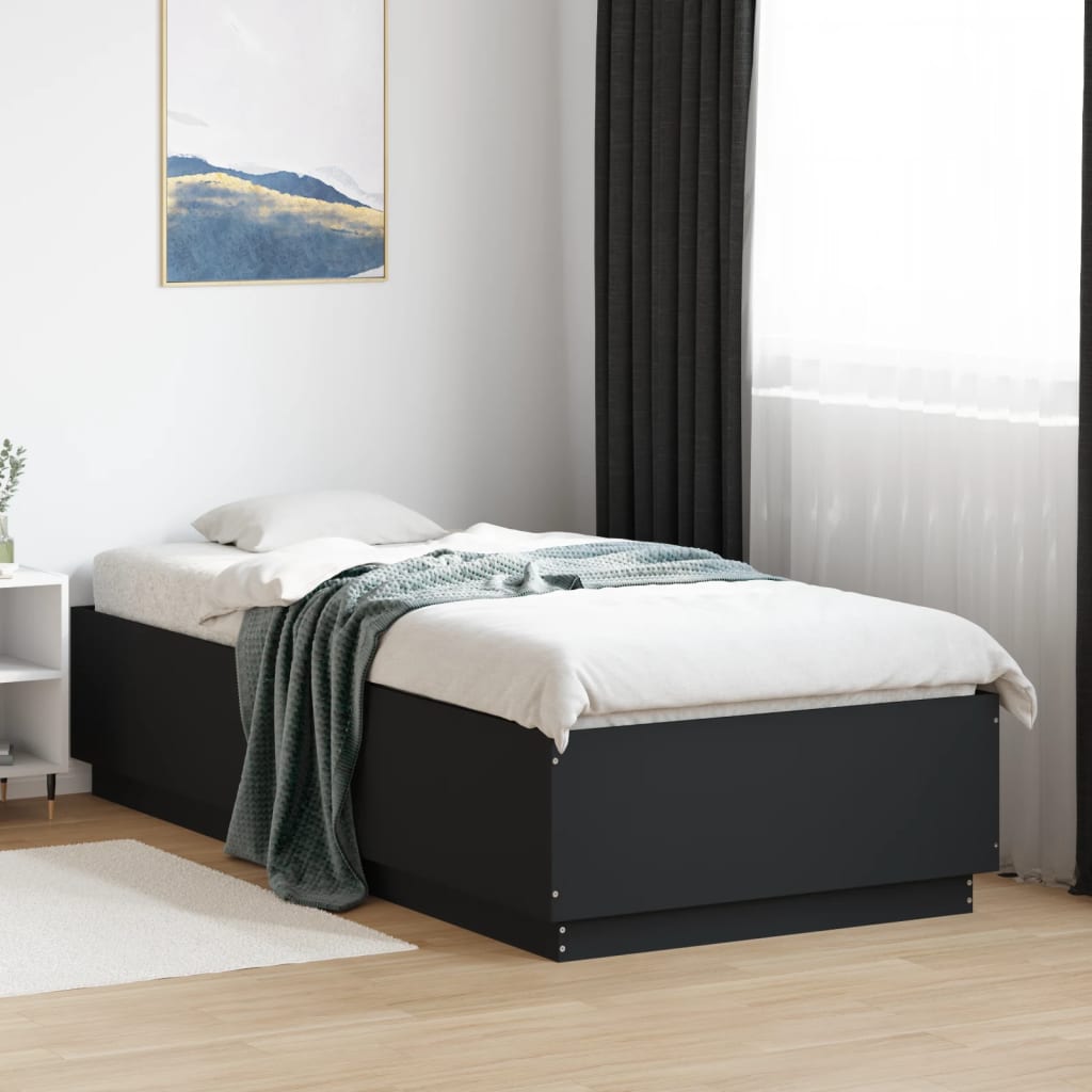 Bed Frame with LED without Mattress Black 90x200 cm