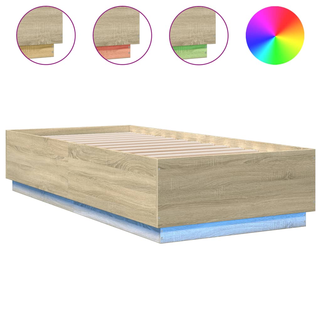 Bed Frame with LED without Mattress Sonoma Oak 90x200 cm