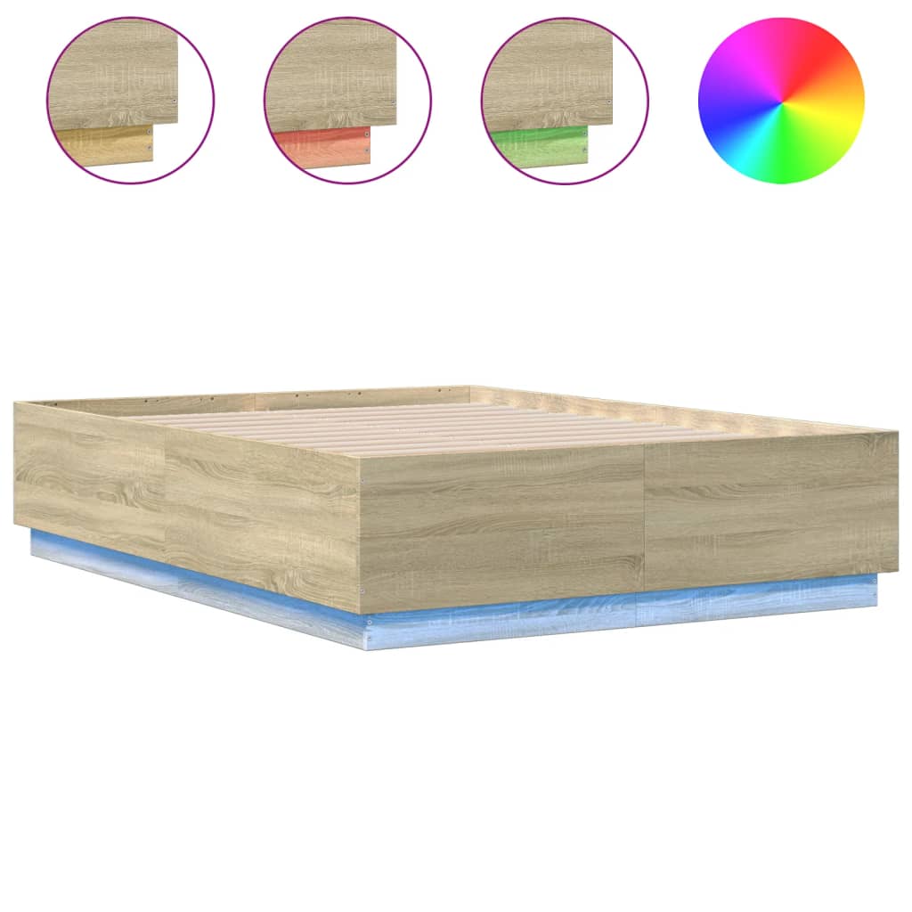 Bed Frame with LED without Mattress Sonoma Oak 140x190 cm