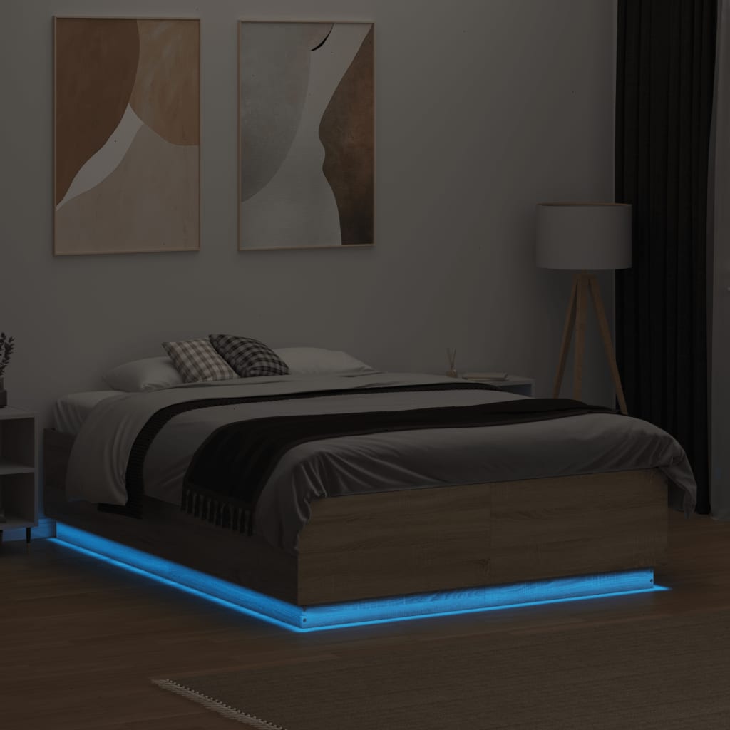 Bed Frame with LED without Mattress Sonoma Oak 140x190 cm