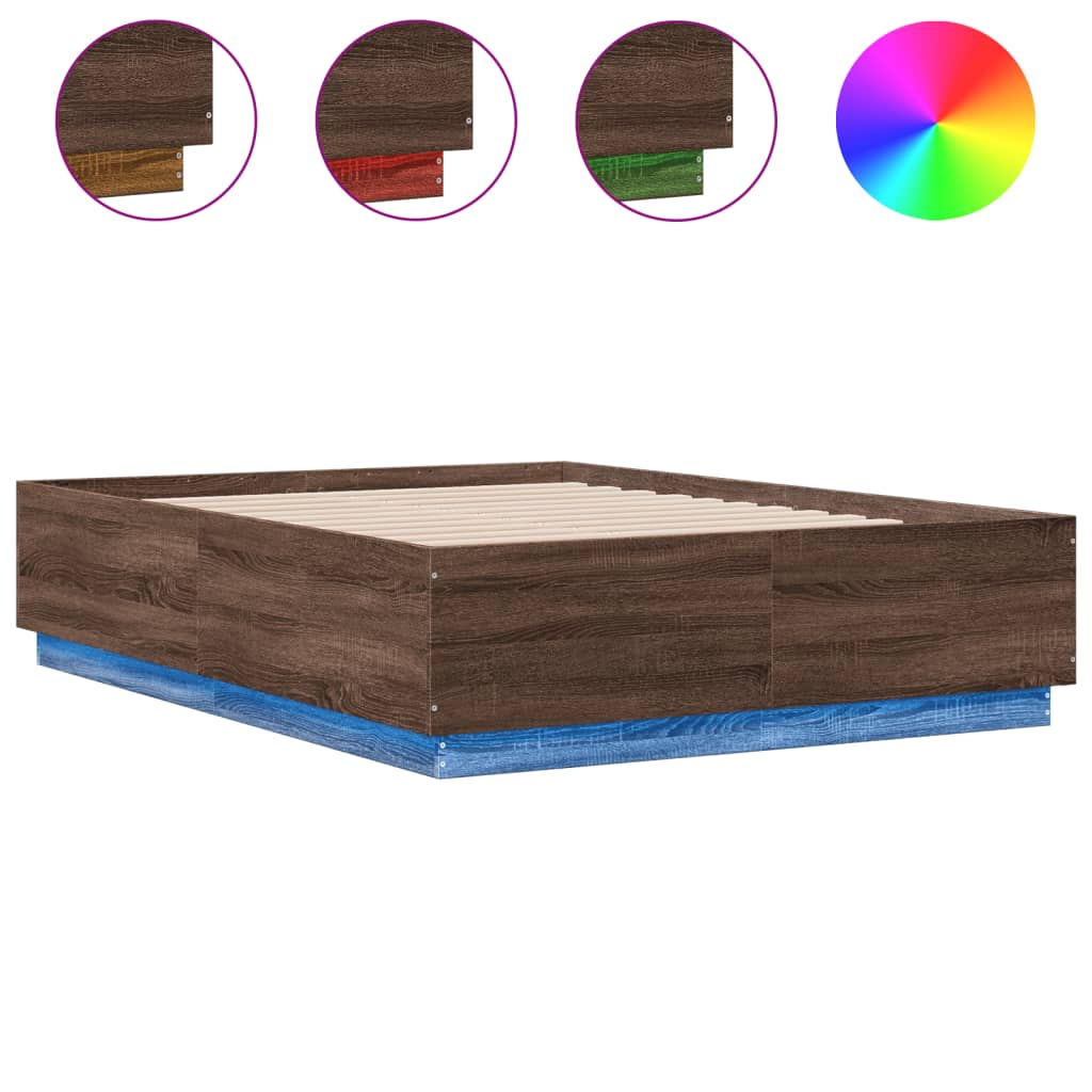 Bed Frame with LED without Mattress Brown Oak 140x190 cm