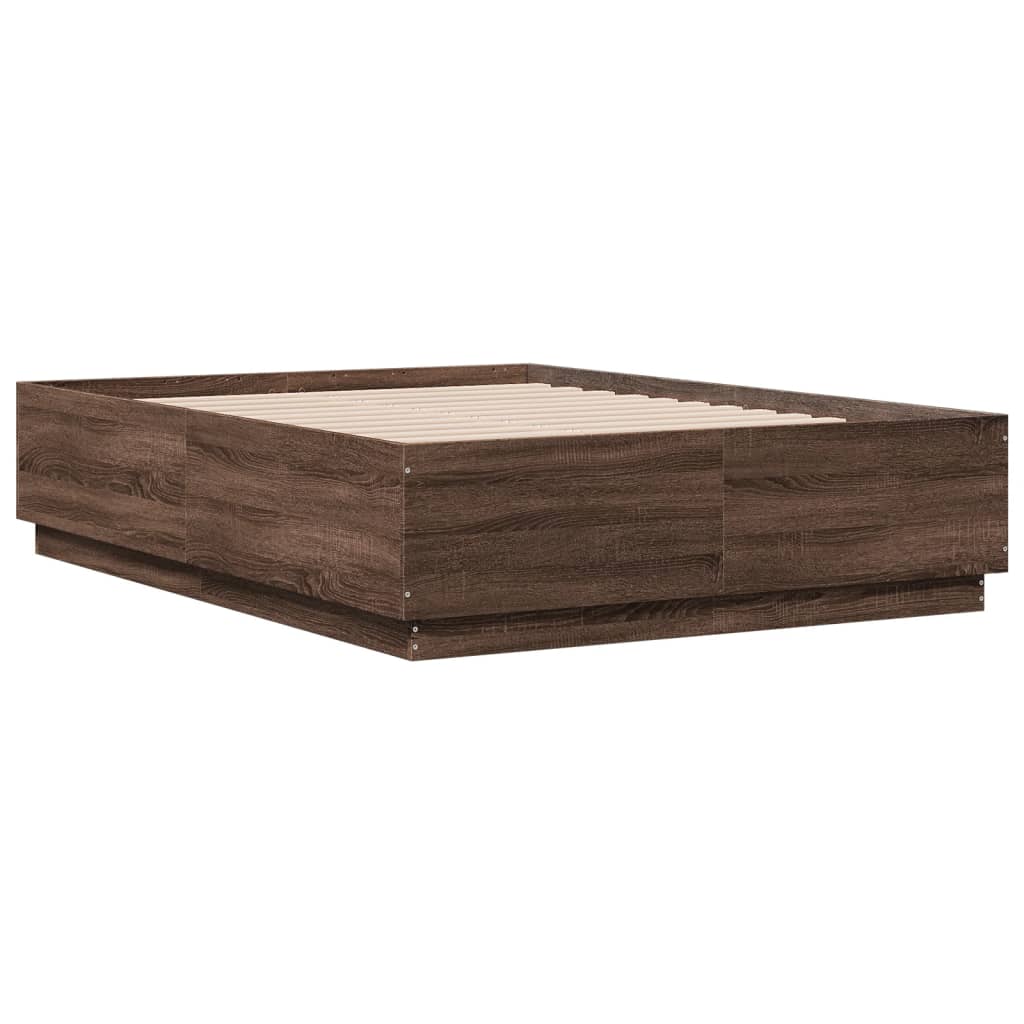 Bed Frame with LED without Mattress Brown Oak 140x190 cm