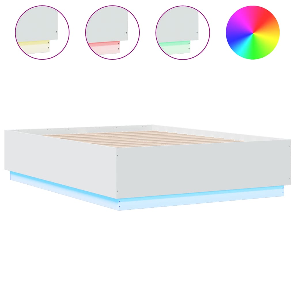 Bed Frame with LED without Mattress White 135x190 cm Double
