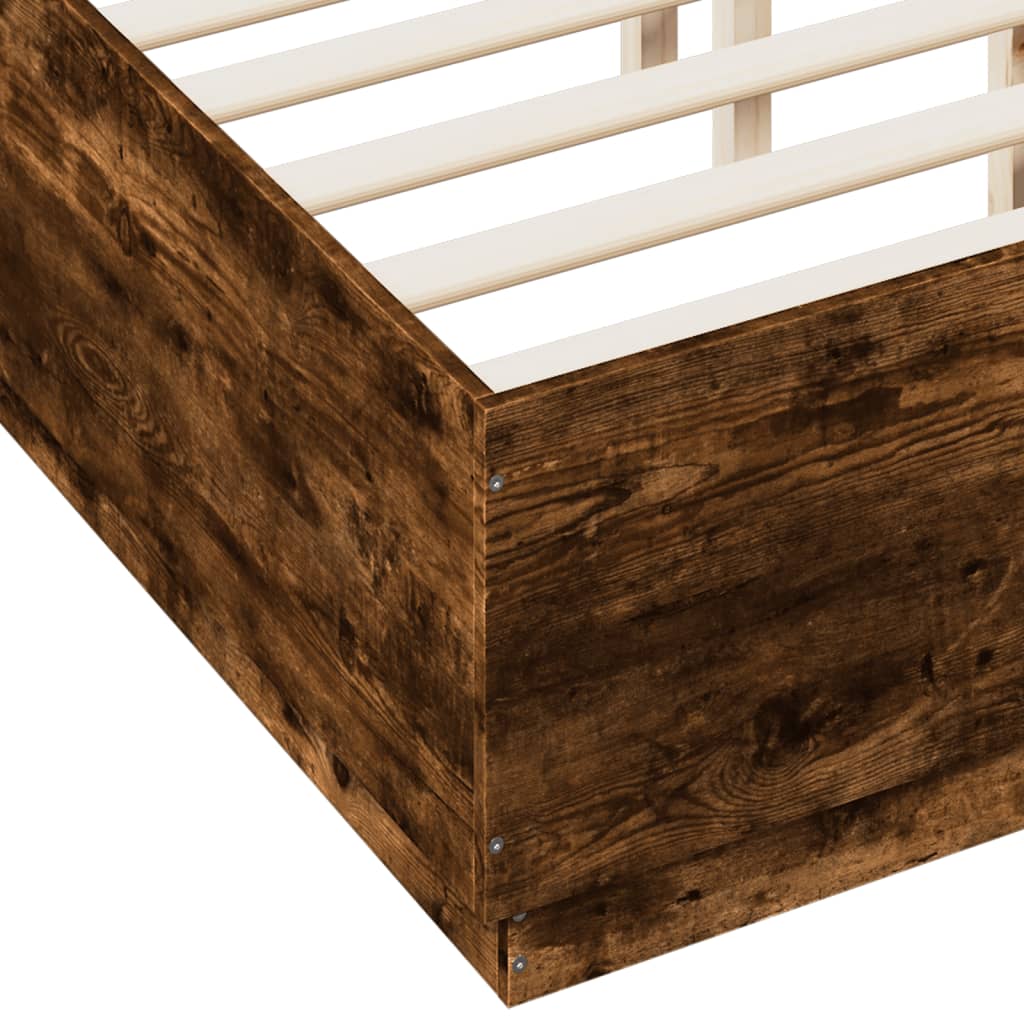 Bed Frame with LED without Mattress Smoked Oak 135x190 cm Double