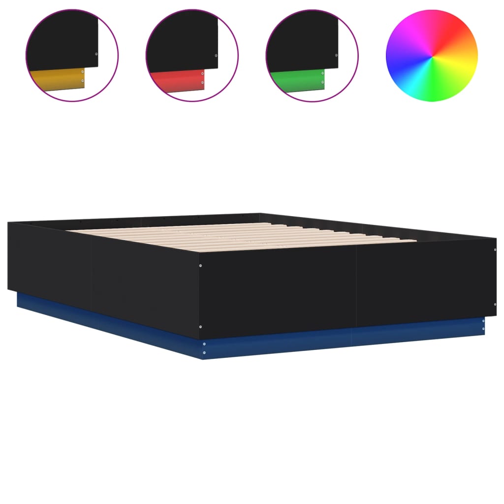 Bed Frame with LED without Mattress Black 120x190 cm Small Double