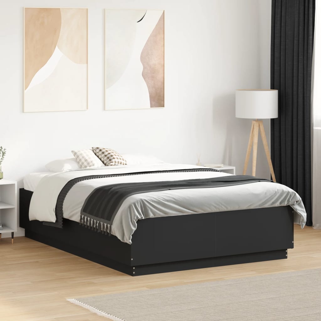 Bed Frame with LED without Mattress Black 120x190 cm Small Double