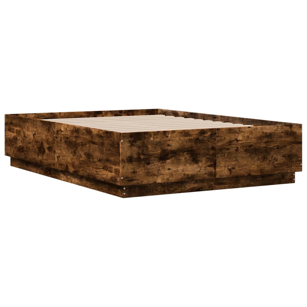 Bed Frame with LED without Mattress Smoked Oak 120x190 cm Small Double