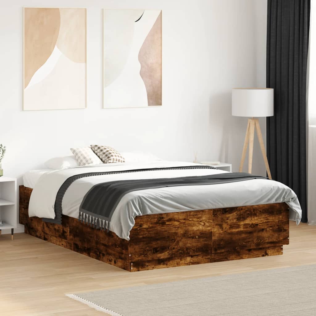 Bed Frame with LED without Mattress Smoked Oak 120x190 cm Small Double